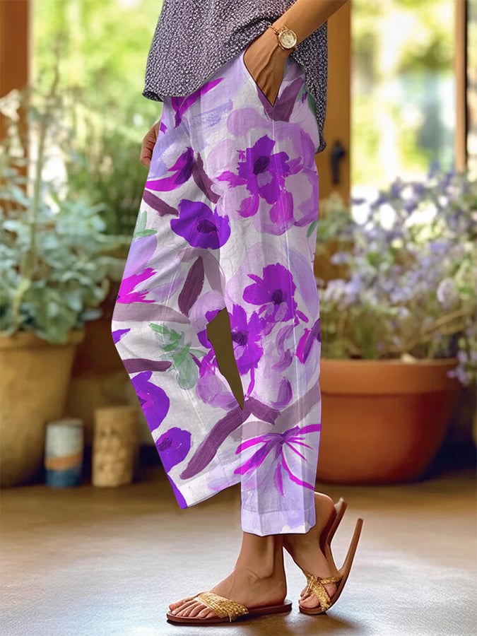 Women's Retro Floral Loose Casual Pants (With Pockets)