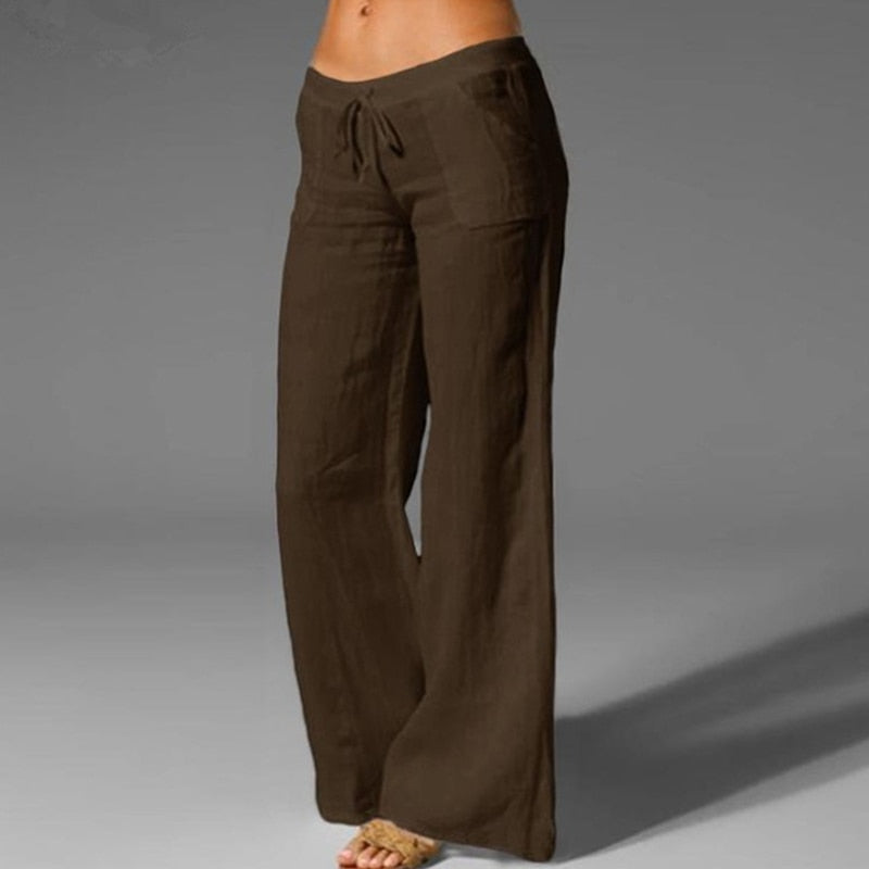 Women's Casual Solid Color Cotton Wide-Leg Pants