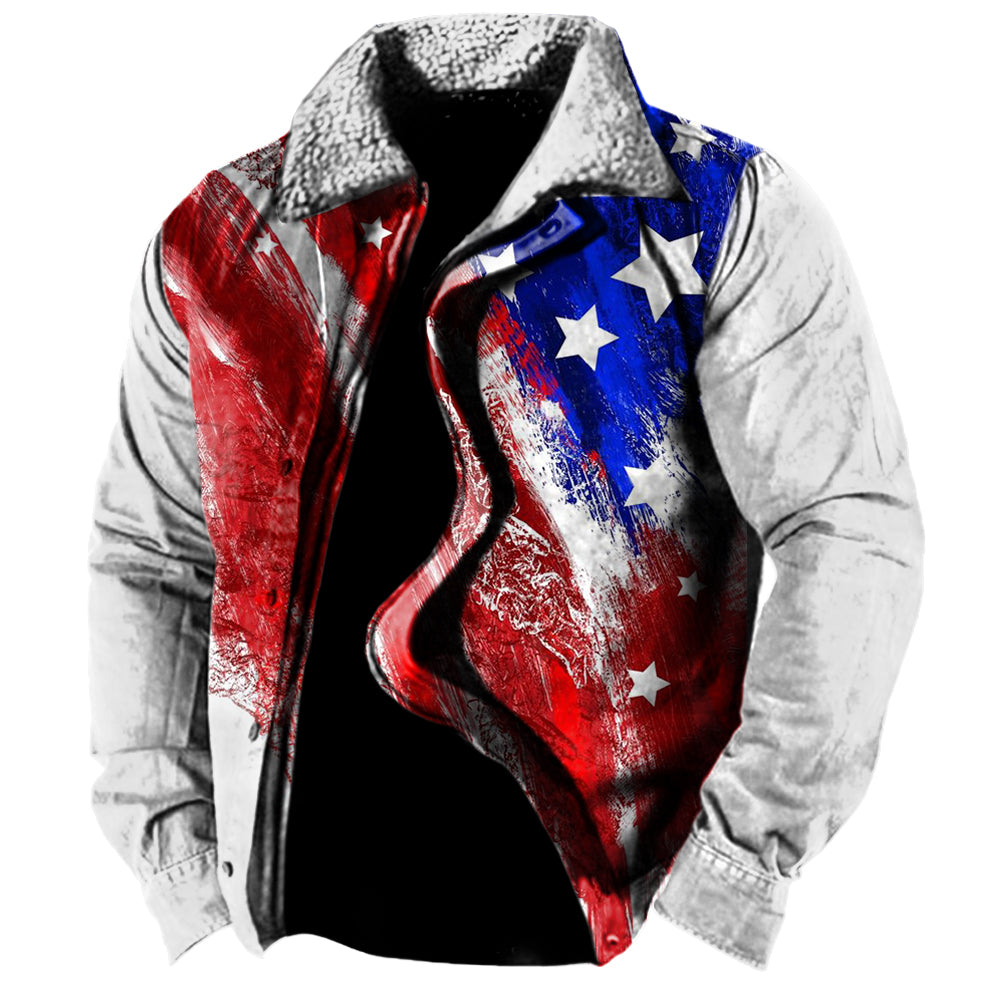 Men's Vintage American Flag Print Collar Tactical Jacket