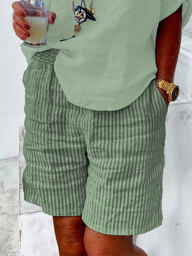Cotton And Linen Loose Geometric Linen Shorts