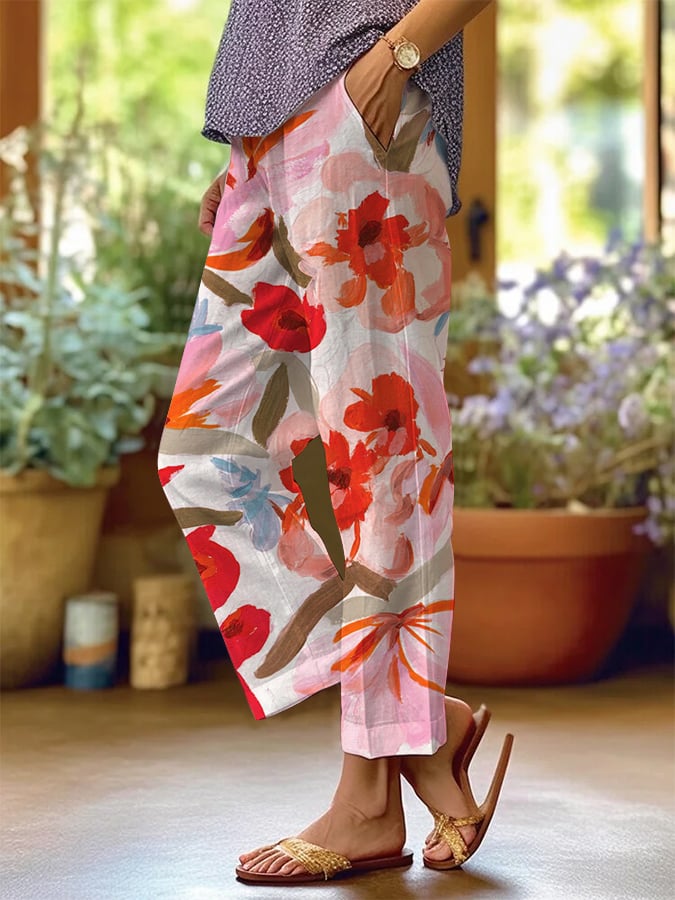 Women's Retro Floral Loose Casual Pants (With Pockets)