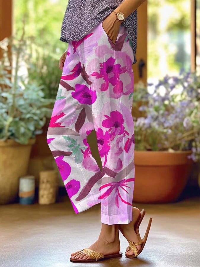 Women's Retro Floral Loose Casual Pants (With Pockets)