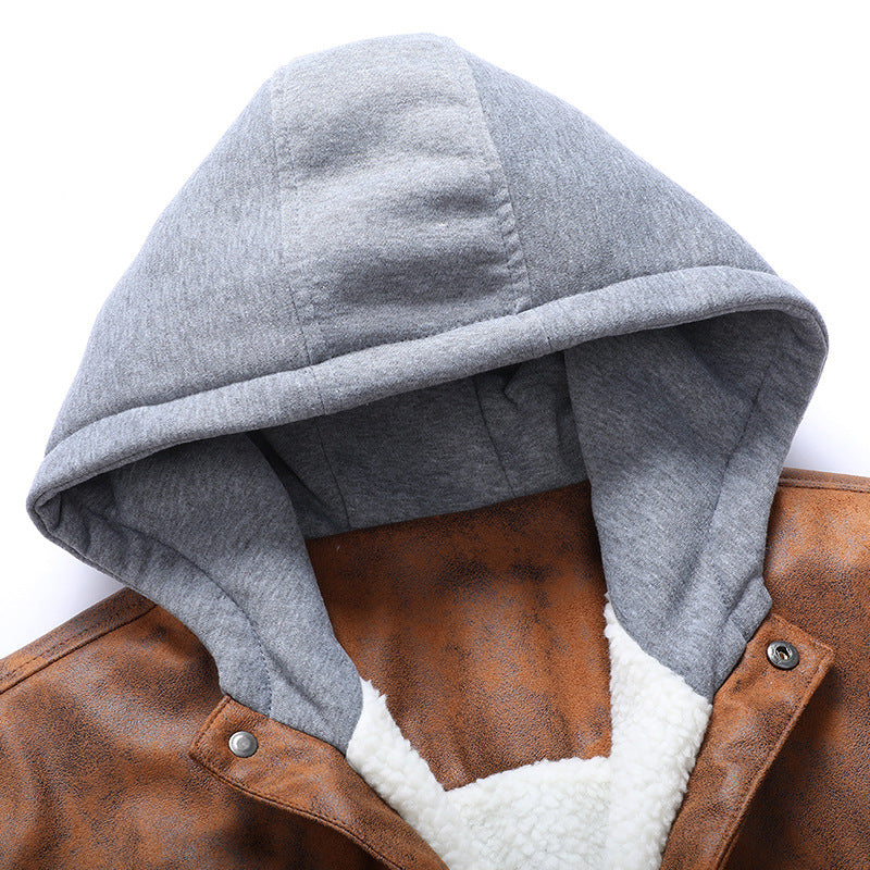 Men's Pocket Hooded Faux Leather Jacket