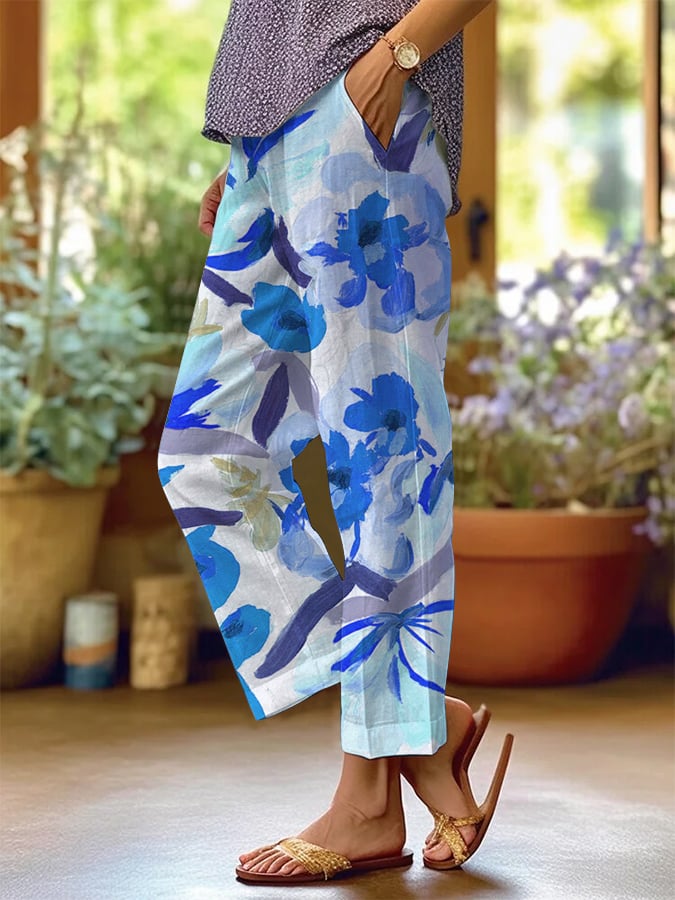 Women's Retro Floral Loose Casual Pants (With Pockets)