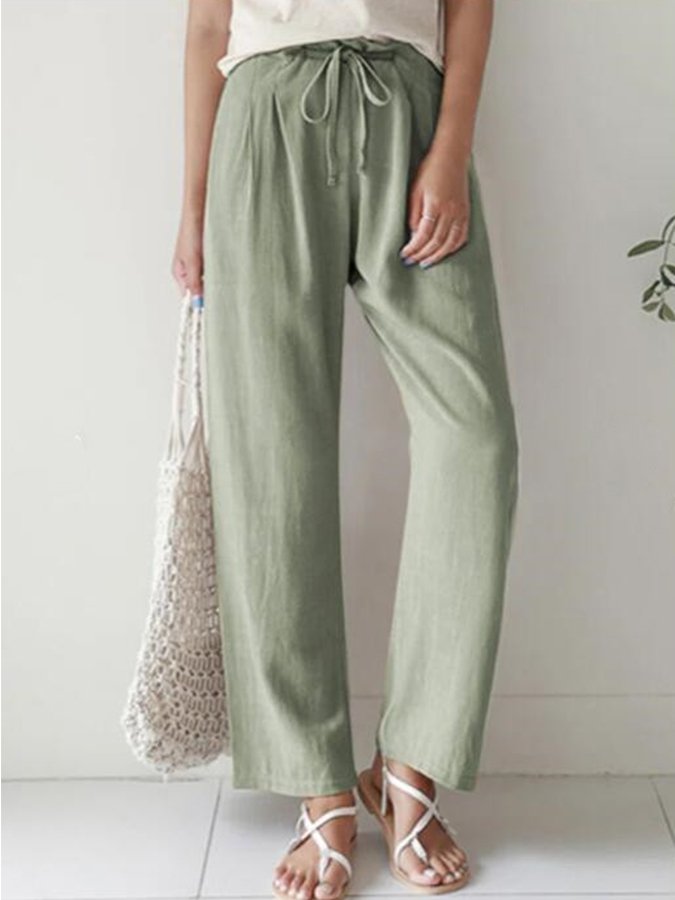 Casual Solid Elastic Waist Trousers