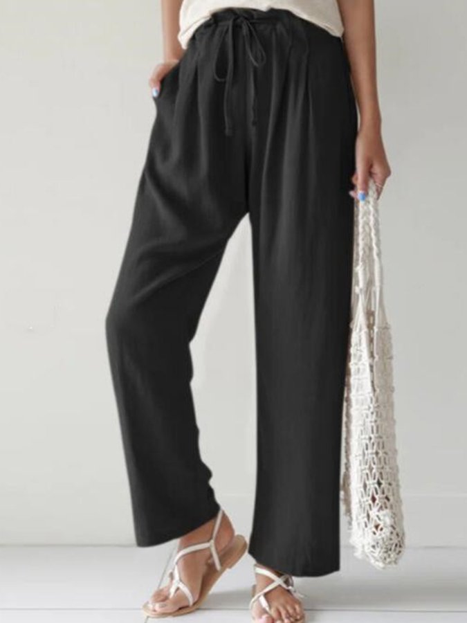 Casual Solid Elastic Waist Trousers