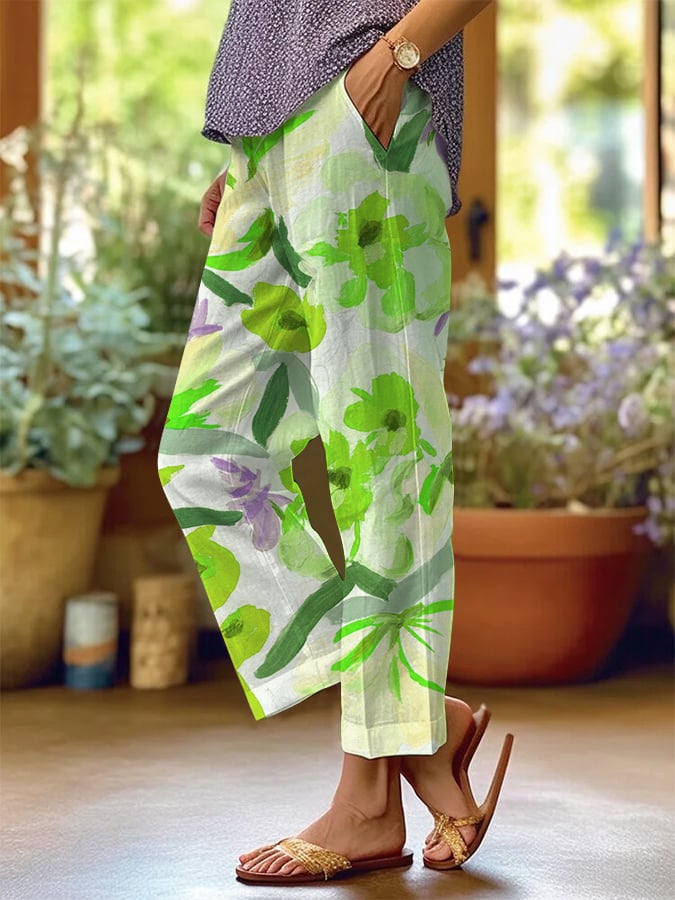 Women's Retro Floral Loose Casual Pants (With Pockets)