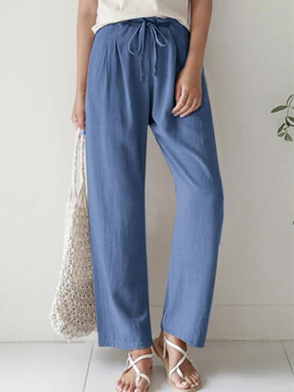 Casual Solid Elastic Waist Trousers