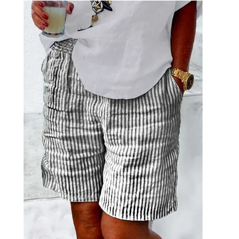 Cotton And Linen Loose Geometric Linen Shorts