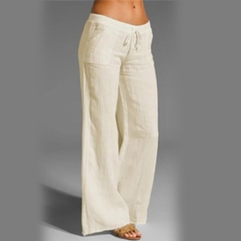 Women's Casual Solid Color Cotton Wide-Leg Pants