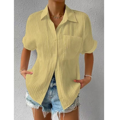 Shirt Collar Casual Buttoned Loose Blouse