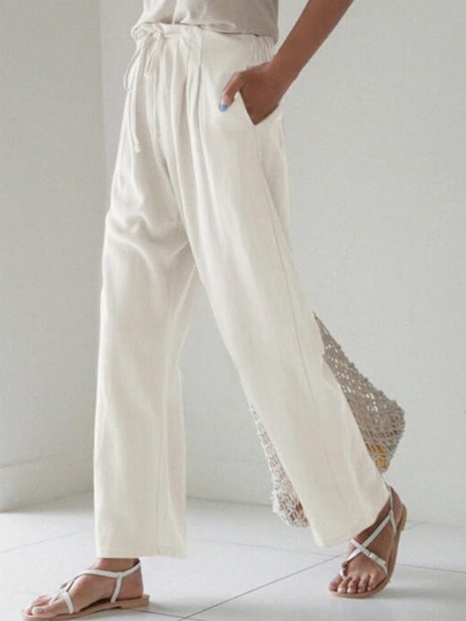 Casual Solid Elastic Waist Trousers