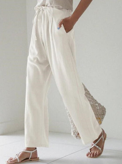 Casual Solid Elastic Waist Trousers