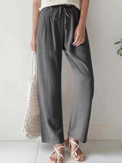 Casual Solid Elastic Waist Trousers