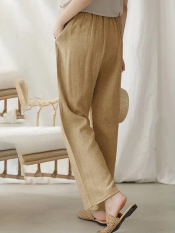 Casual Solid Elastic Waist Trousers