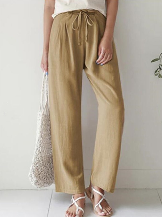 Casual Solid Elastic Waist Trousers