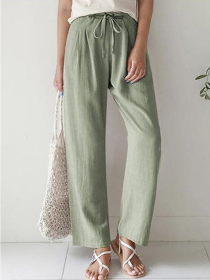Casual Solid Elastic Waist Trousers